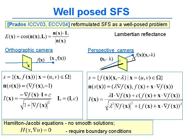 Well posed SFS [Prados ICCV 03, ECCV 04] reformulated SFS as a well-posed problem