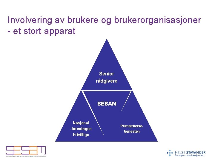 Involvering av brukere og brukerorganisasjoner - et stort apparat Senior rådgivere SESAM Nasjonal -foreningen Involvering av brukere og brukerorganisasjoner - et stort apparat Senior rådgivere SESAM Nasjonal -foreningen