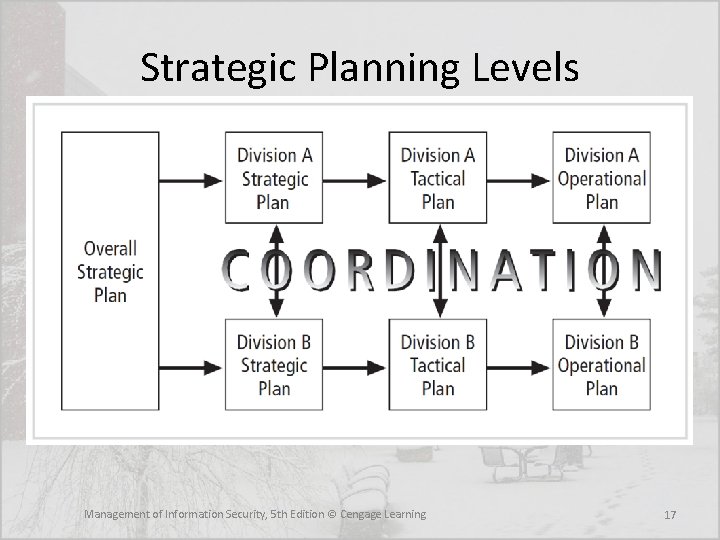 Strategic Planning Levels Management of Information Security, 5 th Edition © Cengage Learning 17