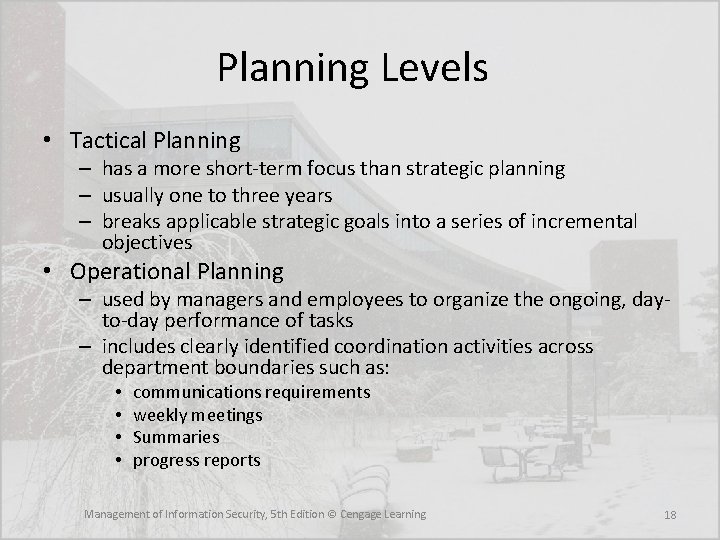 Planning Levels • Tactical Planning – has a more short-term focus than strategic planning