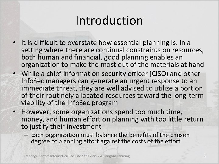 Introduction • It is difficult to overstate how essential planning is. In a setting