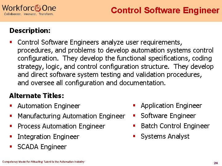 Control Software Engineer Description: § Control Software Engineers analyze user requirements, procedures, and problems