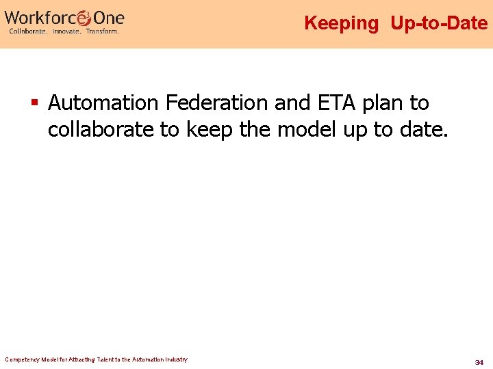 Keeping Up-to-Date § Automation Federation and ETA plan to collaborate to keep the model