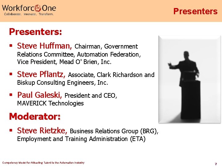 Presenters: § Steve Huffman, Chairman, Government Relations Committee, Automation Federation, Vice President, Mead O'