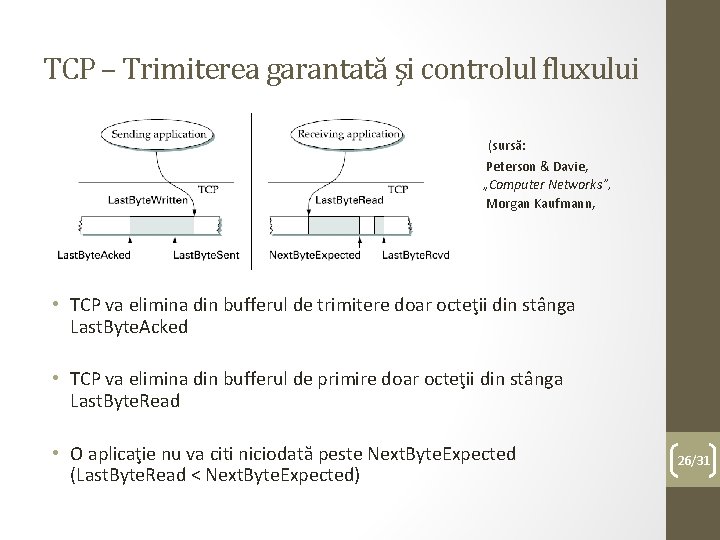 TCP – Trimiterea garantată şi controlul fluxului • • 2007) (sursă: Peterson & Davie,