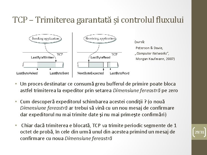 TCP – Trimiterea garantată şi controlul fluxului • (sursă: • • • Peterson &