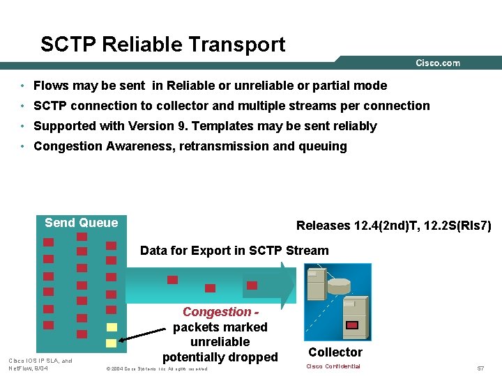 SCTP Reliable Transport • Flows may be sent in Reliable or unreliable or partial
