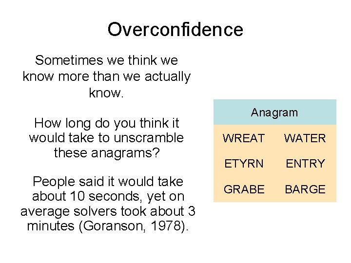 Overconfidence Sometimes we think we know more than we actually know. How long do