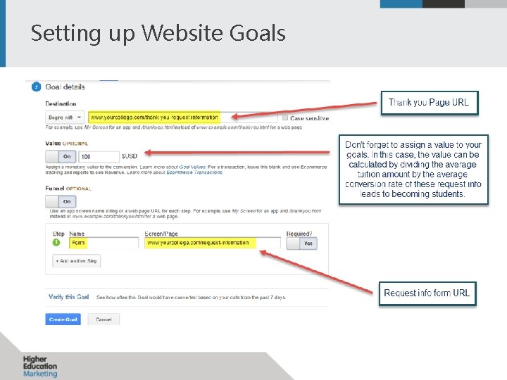 Setting up Website Goals 