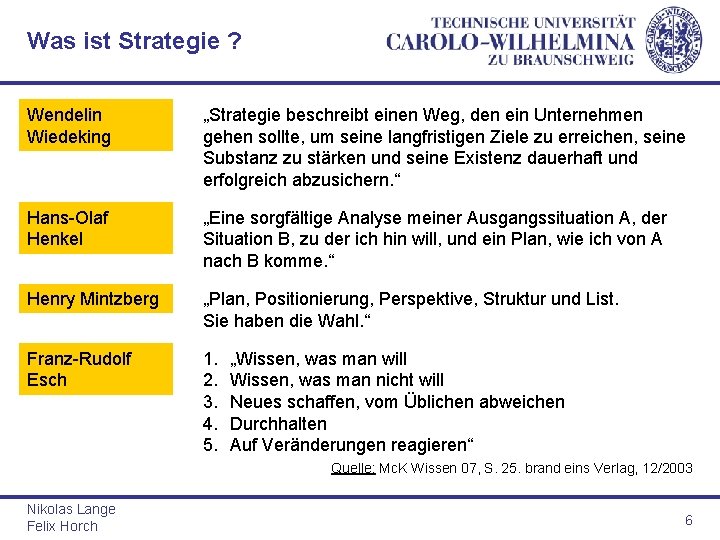 Was ist Strategie ? Wendelin Wiedeking „Strategie beschreibt einen Weg, den ein Unternehmen gehen