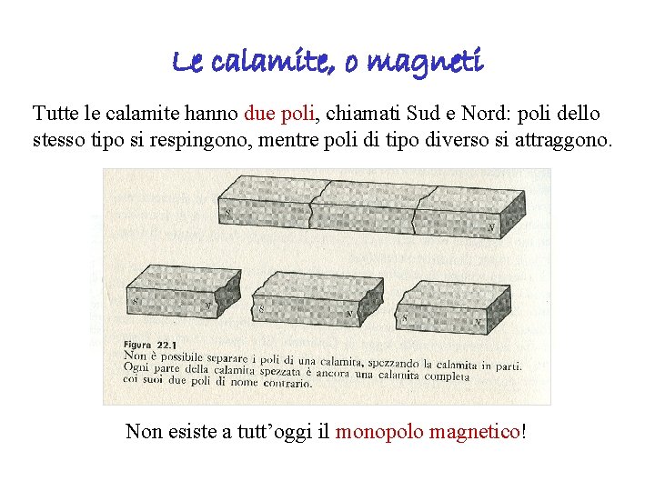 Le calamite, o magneti Tutte le calamite hanno due poli, chiamati Sud e Nord: