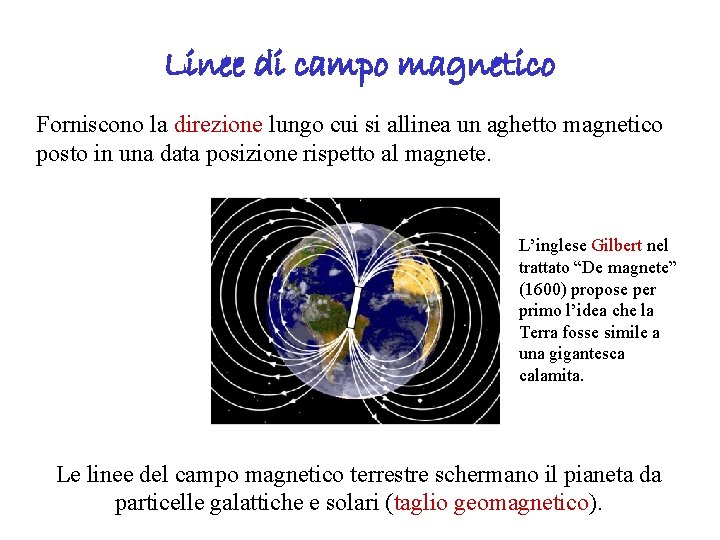 Linee di campo magnetico Forniscono la direzione lungo cui si allinea un aghetto magnetico