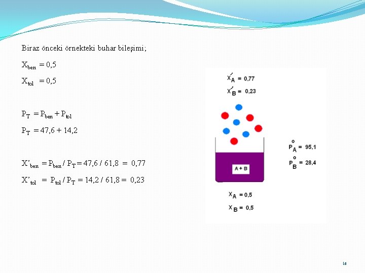 Biraz önceki örnekteki buhar bileşimi; Xben = 0, 5 Xtol = 0, 5 PT