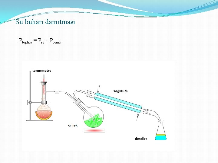 Su buharı damıtması Ptoplam = Psu + Pörnek 