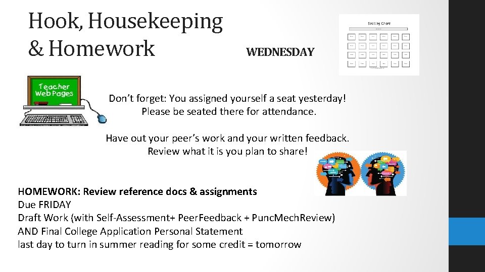 Hook, Housekeeping & Homework WEDNESDAY Don’t forget: You assigned yourself a seat yesterday! Please