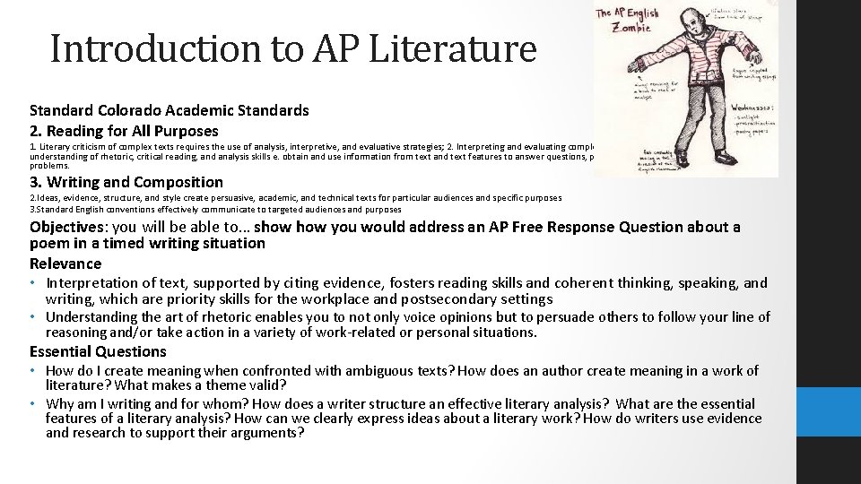 Introduction to AP Literature Standard Colorado Academic Standards 2. Reading for All Purposes 1.