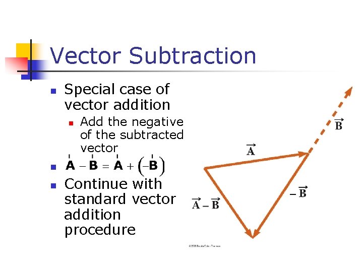 Vector Subtraction n Special case of vector addition n Add the negative of the Vector Subtraction n Special case of vector addition n Add the negative of the
