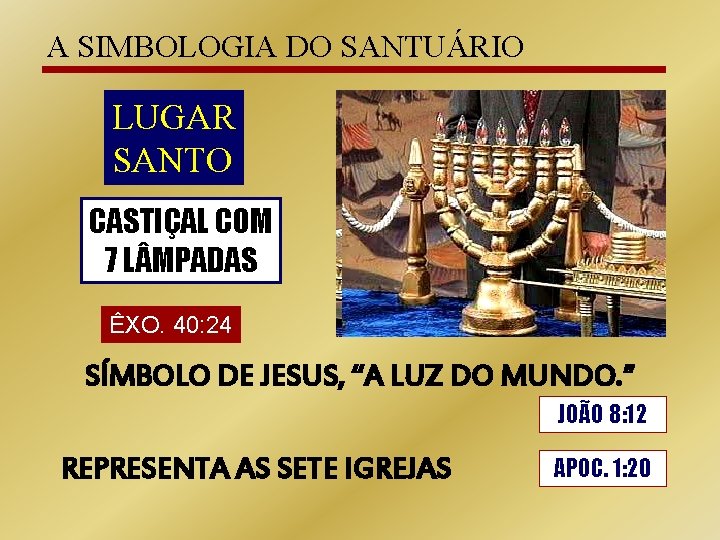 A SIMBOLOGIA DO SANTUÁRIO LUGAR SANTO CASTIÇAL COM 7 L MPADAS ÊXO. 40: 24