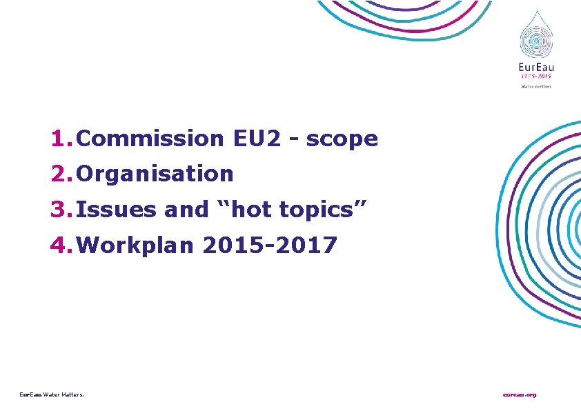 1. Commission EU 2 - scope 2. Organisation 3. Issues and “hot topics” 4.