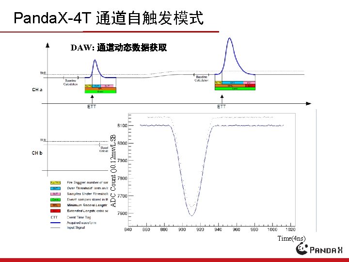 Panda. X-4 T 通道自触发模式 ADC Count ()0. 12 mv/LSB DAW: 通道动态数据获取 Time(4 ns) 