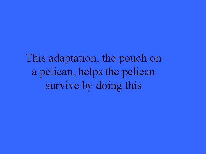 This adaptation, the pouch on a pelican, helps the pelican survive by doing this