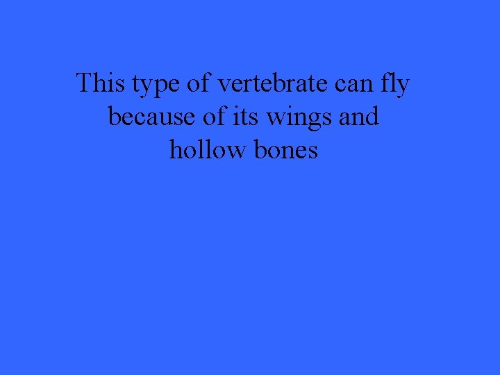 This type of vertebrate can fly because of its wings and hollow bones 