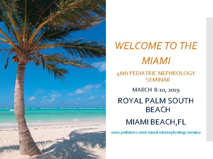 WELCOME TO THE MIAMI 46 th PEDIATRIC NEPHROLOGY SEMINAR MARCH 8 -10, 2019 ROYAL