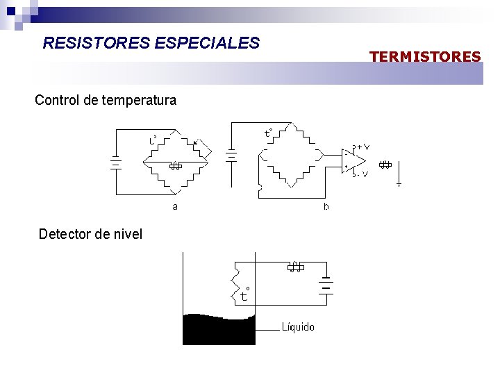 RESISTORES ESPECIALES Control de temperatura Detector de nivel TERMISTORES 