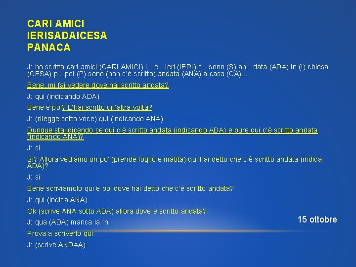 CARI AMICI IERISADAICESA PANACA J: ho scritto cari amici (CARI AMICI) i…e…ieri (IERI) s…sono