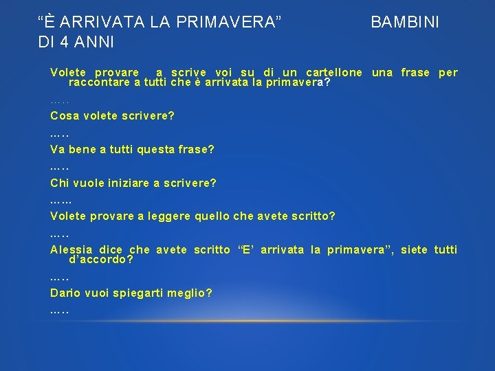 “È ARRIVATA LA PRIMAVERA” DI 4 ANNI BAMBINI Volete provare a scrive voi su