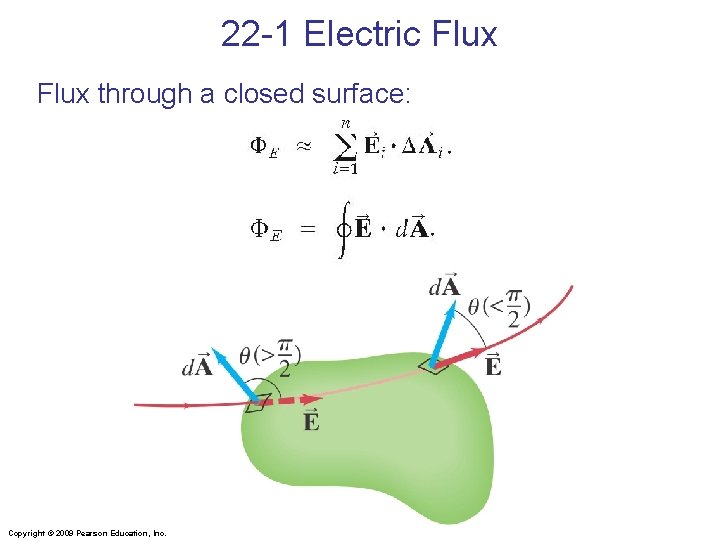 22 -1 Electric Flux through a closed surface: Copyright © 2009 Pearson Education, Inc.