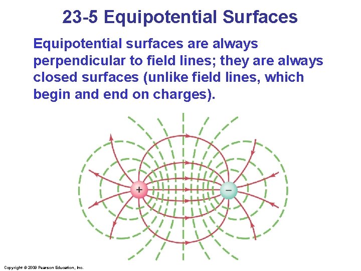 23 -5 Equipotential Surfaces Equipotential surfaces are always perpendicular to field lines; they are