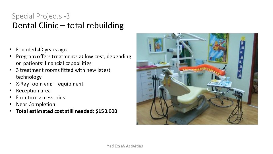 Special Projects -3 Dental Clinic – total rebuilding • Founded 40 years ago •