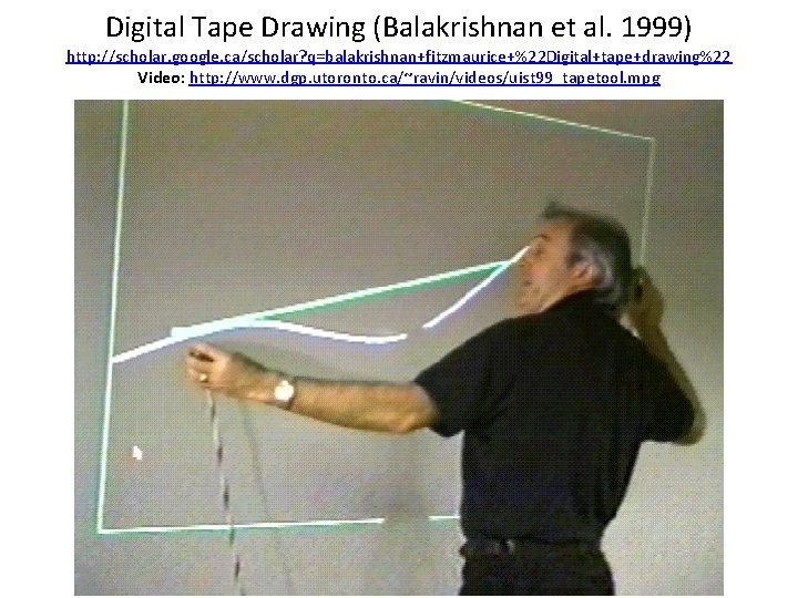 Digital Tape Drawing (Balakrishnan et al. 1999) http: //scholar. google. ca/scholar? q=balakrishnan+fitzmaurice+%22 Digital+tape+drawing%22 Video: