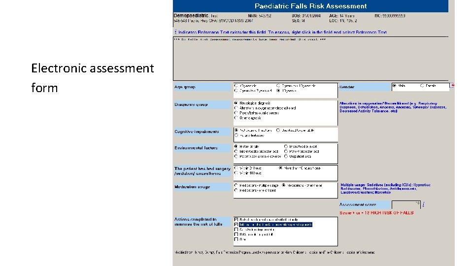 Electronic assessment form 