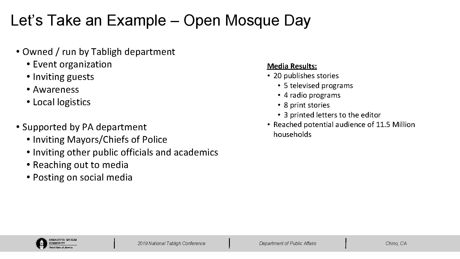 Let’s Take an Example – Open Mosque Day • Owned / run by Tabligh