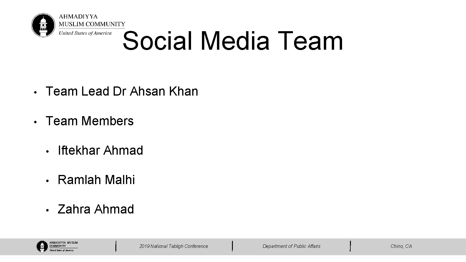 Social Media Team • Team Lead Dr Ahsan Khan • Team Members • Iftekhar