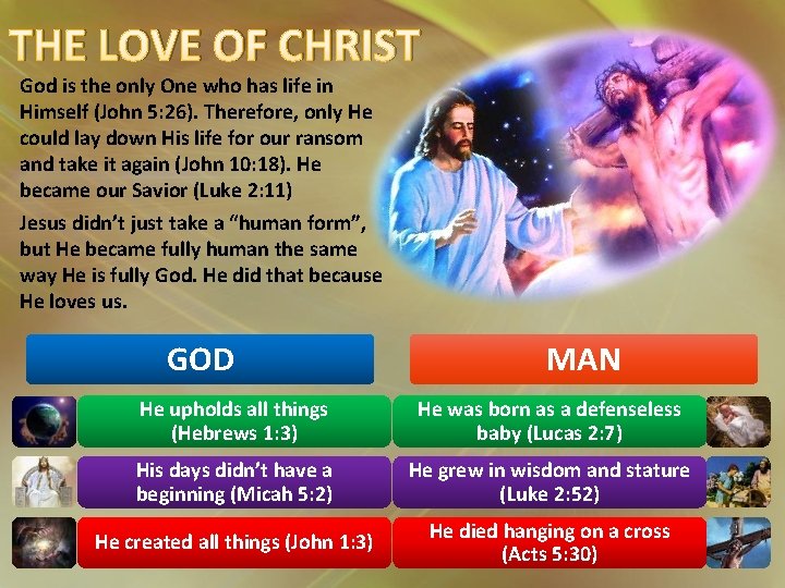 THE LOVE OF CHRIST God is the only One who has life in Himself