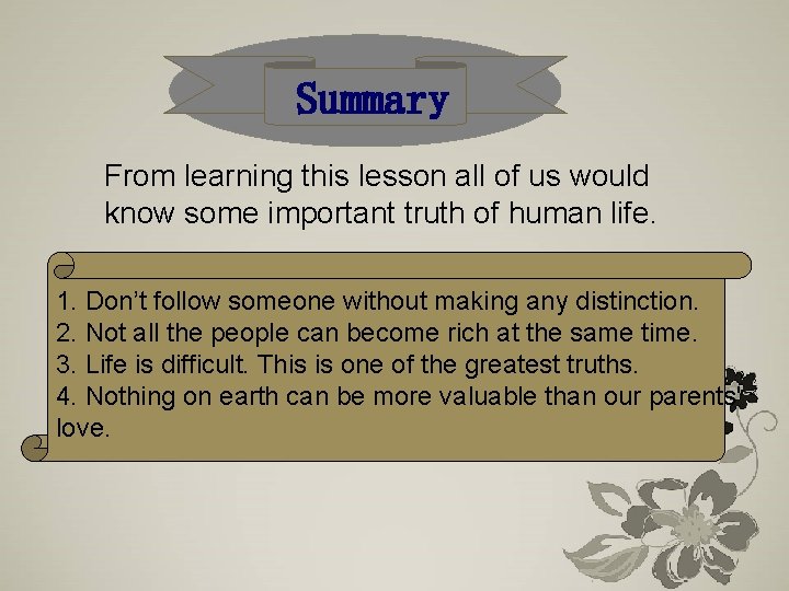 Summary From learning this lesson all of us would know some important truth of Summary From learning this lesson all of us would know some important truth of