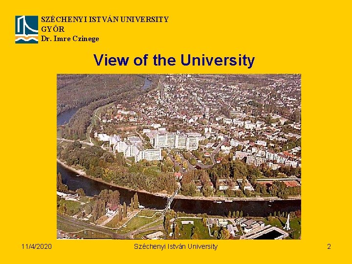 SZÉCHENYI ISTVÁN UNIVERSITY GYŐR Dr. Imre Czinege View of the University 11/4/2020 Széchenyi István