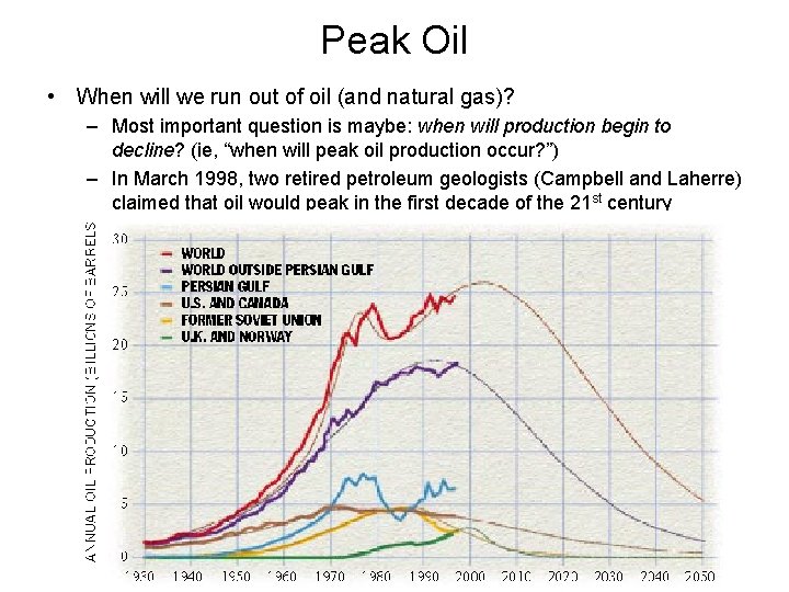 Peak Oil • When will we run out of oil (and natural gas)? –