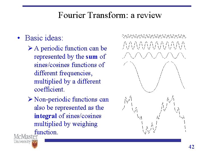 Fourier Transform: a review • Basic ideas: Ø A periodic function can be represented