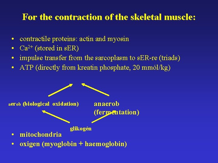 For the contraction of the skeletal muscle: • • contractile proteins: actin and myosin