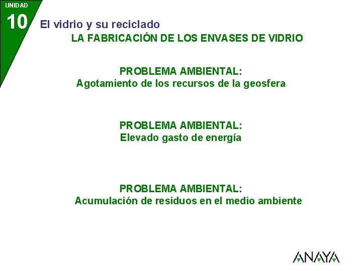 UNIDAD 10 3 El vidrio y su reciclado LA FABRICACIÓN DE LOS ENVASES DE