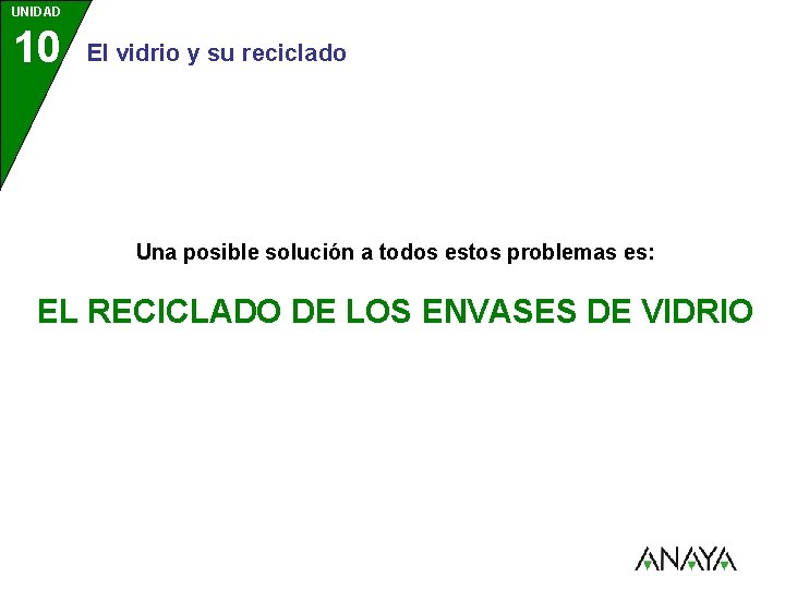 UNIDAD 10 3 El vidrio y su reciclado Una posible solución a todos estos