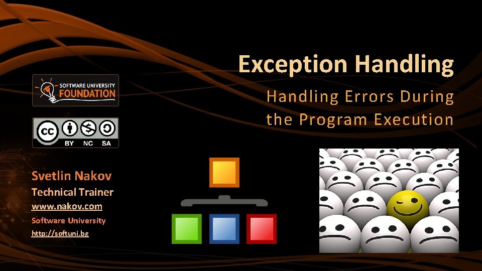 Exception Handling Errors During the Program Execution Svetlin Nakov Technical Trainer www. nakov. com