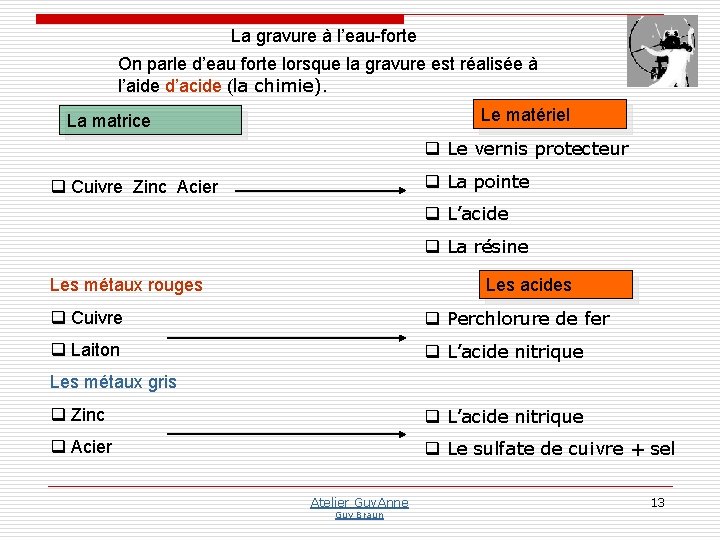 La gravure à l’eau-forte On parle d’eau forte lorsque la gravure est réalisée à La gravure à l’eau-forte On parle d’eau forte lorsque la gravure est réalisée à