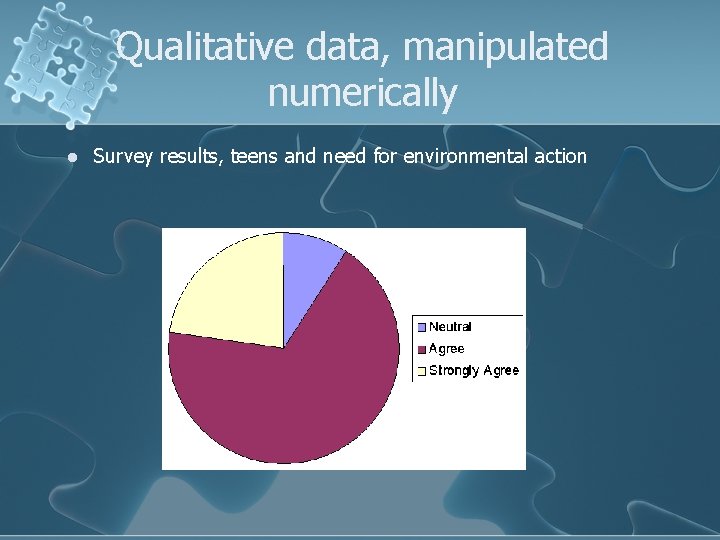 Qualitative data, manipulated numerically l Survey results, teens and need for environmental action 