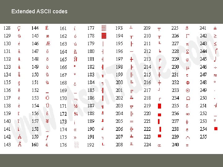 Extended ASCII codes 