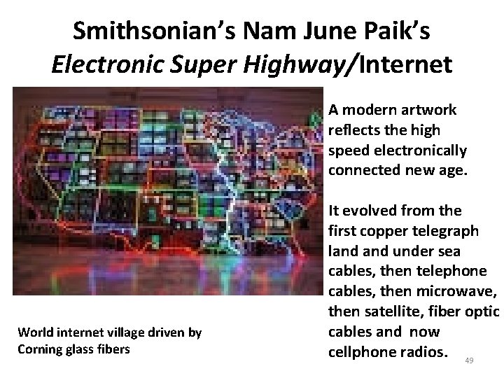 Smithsonian’s Nam June Paik’s Electronic Super Highway/Internet A modern artwork reflects the high speed